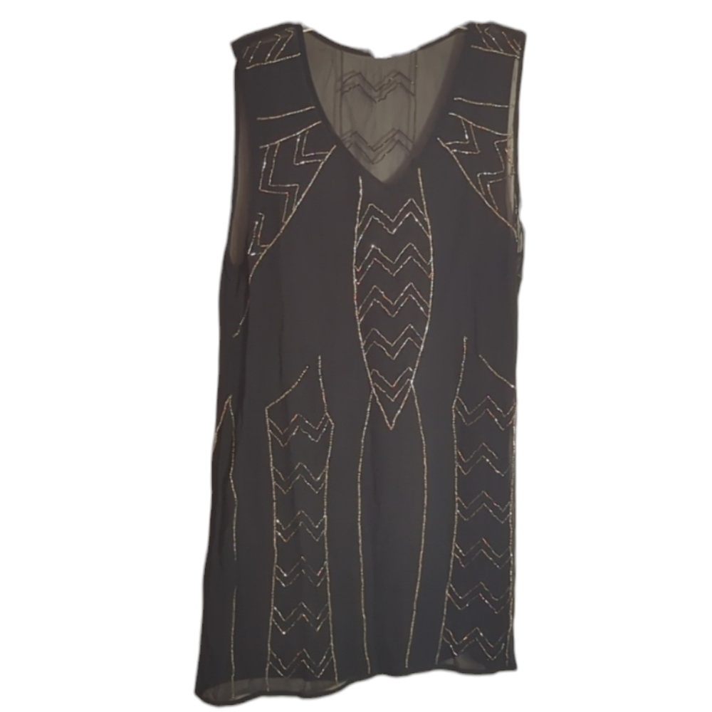 Chan Luu Womens Dress Sheer Beaded Flapper 20s Black Cocktail Party Fancy Large